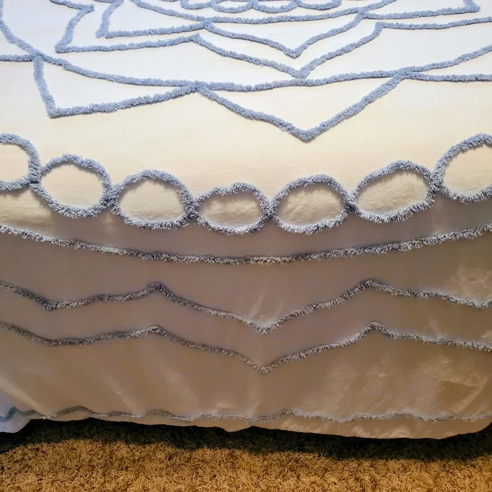 Martha Stewart Duvet Cover Queen Chenille Bedspread Tufted Blue Floral 2 Shams